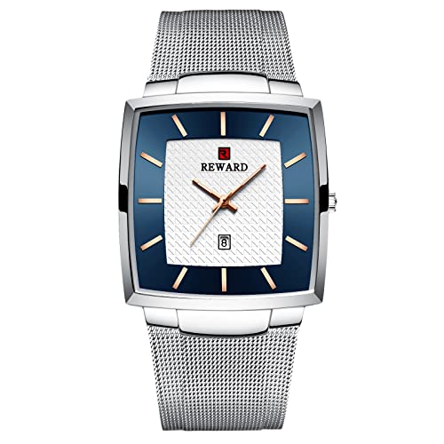 RORIOS Clásico Reloj de Hombre Cuarzo analógico Reloj con Correa de Malla de Acero Inoxidable Ultra Fino Minimalista marcar Reloj para Hombres Moda Reloj de Pulser