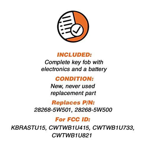 Discount Keyless Replacement Key Fob Car Remote and Uncut Transponder Key Compatible with KBRASTU15, CWTWB1U733, ID 46, NI04T (2 Pack)