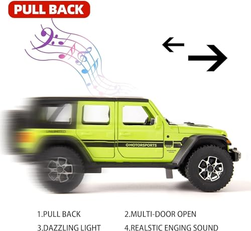 Image of Compatible For 1 /32 Wrangler Alloy Diecast Pull Back Model Car | Collectible Toy Vehicle with Light & Sound, Openable Doors Gift Toy for Kids Boys Girls Toddlers - Birthday Christmas Present (green)