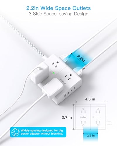 Surge Protector Power Bar 15 Ft Cord, Ultra Thin Flat Extension Cord with 8 Outlets 4 USB Ports(2 USB C), Flat Plug Power Bar, 15 Ft Long Braided Power Cord for Home, Office, Dorm  image 2