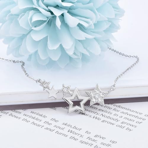 Star Necklace for Girls Teens Women - Sterling Silver Star CZ Pendant Necklace Charm Choker Adjustable Layering Chain Necklaces Day Jewelry Gifts for Christmas3