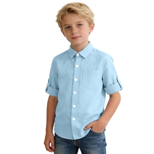 Camisa Niños, Infantil De Manga Larga Lisa para Y Niñas, Estilo Caballero con Cuello Vuelto., Ideal para Los Fines De Semana