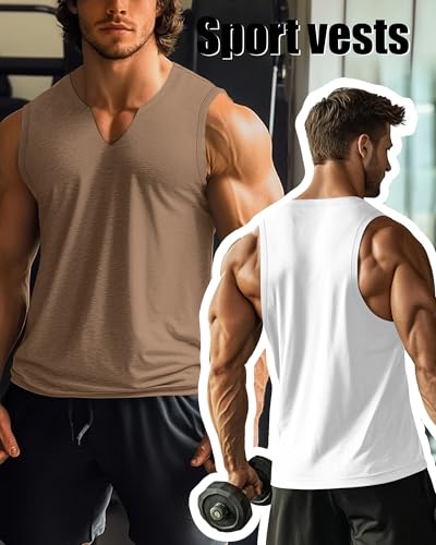 Riyiper 3 Pack Men's Sleeveless Tank Tops, V Neck Longline Henley T Shirts Casual Cotton Muscle Shirts Stretch Athletic Tee3