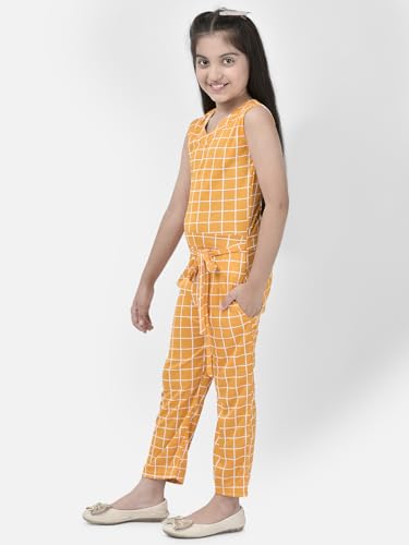 Image of FNOCKS Girls Check Printed Jumpsuit Tie-Knotted Jumpsuit V-Neck