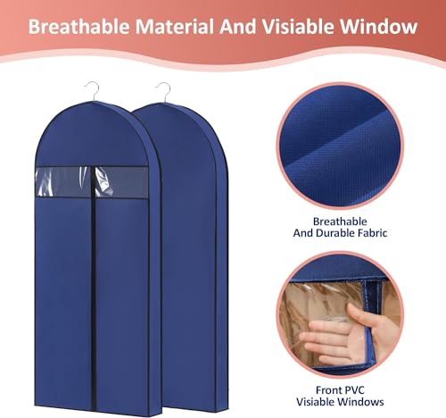 Clothes Cover 3pcs Garment Bags with 4" Gussets Suit Bags Closet Hanging Clothes Storage Suit Bags (Color : Blue, Size : 125 * 60 * 10cm)3