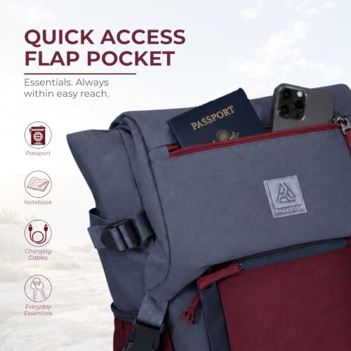 Image of Voyage 43L Travel Bag for Men & Women, Maroon | Water-Resistant & Weekend Backpack, Rain Cover, Padded 15.6 Inch Laptop Sleeve, Hidden Pocket, Bottle Holders