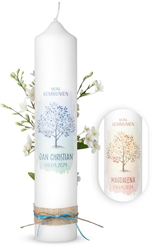 AMARI ® Kommunionkerze personalisiert Baum des Lebens H:30cm/⌀:6cm - Kerze Kommunion - Kommunionkerze Junge/Mädchen
