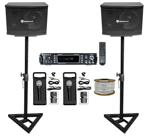 Audiosavings Bundle: (1) Pair RV KPS65 Speakers w/Adjustable Stands Bundle with (2) RV RMC-XLR Metal DJ Handheld Wired Microphone Mic w (2) Cables & (1) RV RPA6000USB Amplifier w/USB (Items 5)