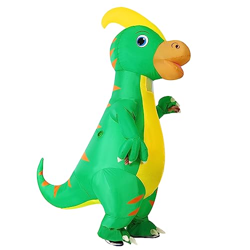 COMIN Inflatable Dinosaur Costume Adult Blow Up Dino Costume Green Full Body for Halloween Party