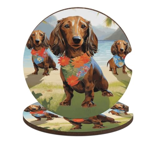 Posavasos para Auto de Madera con Diseño Tropical 2.6 pulgadas miniatura 1