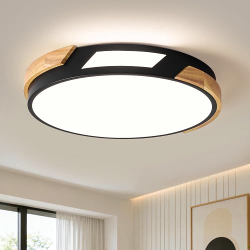 Image of Modern LED Ceiling Light, Wood Dimmable Flush Mount Ceiling Light Fixture