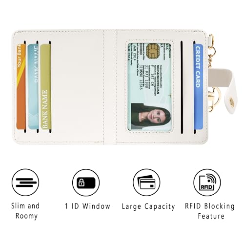 Image of Airkit Small Wallet Women RFID, PU Leather Card Holder with Keychain | Slim Compact Zipper Coin Purse for Ladies, Travel Holiday Gifts for Mom, Cute Mini Bifold Wallets