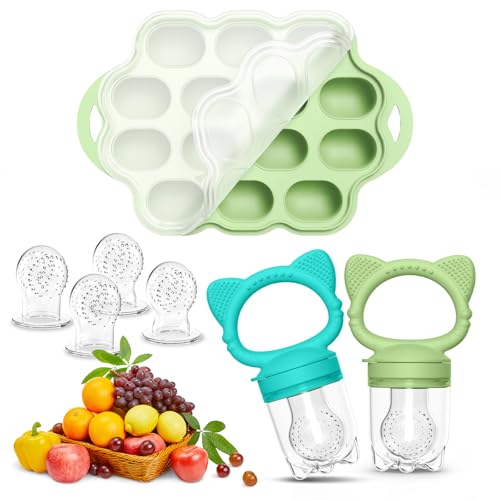 Image of Baby Breastmilk Popsicle Molds & Silicone Baby Fruit Food Feeder, Silicone Baby Feeding Set for Baby Teething Relief, BPA Free Silicone Teething Toys teether, Includes 6 Extra Food Pacifier