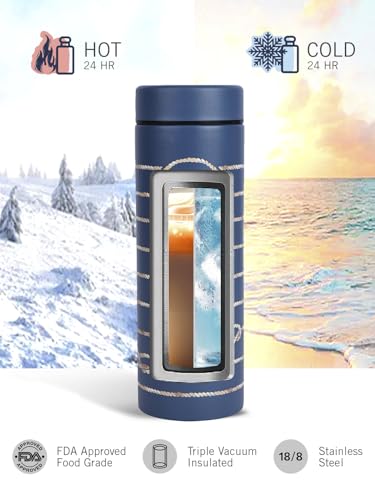 Image of NAUTICA Premium Leak-Proof Insulated Water Bottle - 1pc (Stern)| 500ml | Stainless Steel Flask with 24 Hours Temperature Retention | Ideal for Travel, Gym, Office Use Titanium Printed-Blue /Brown