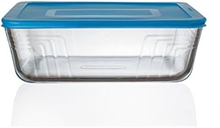 Pyrex Cook n Fresh - Rectangular Storage Dish with Mid Blue Plastic Lid - 4.0L (Dimensions: L27 x W22 x H 8cm)