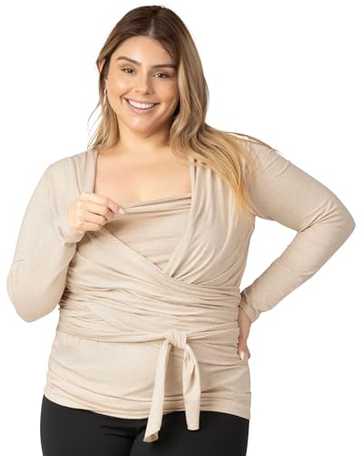 Image of Kindred Bravely Long Sleeve Skin to Skin Nursing Wrap Top, Kangaroo Shirt for Mom and Baby, Organic Cotton (Oatmeal Heather, Medium)