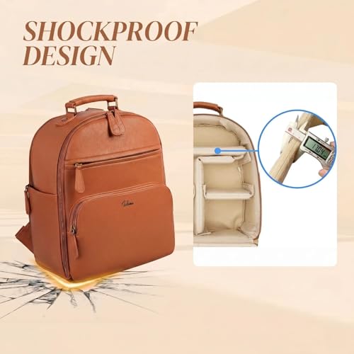 Mochila para cámara de cuero PU clásica 10L marrón miniatura 4