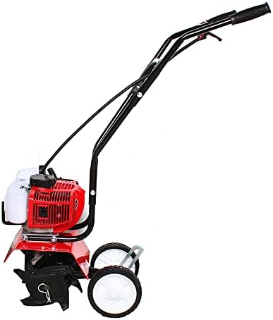 RANZIX Garden Tiller - 2HP 52CC Lawn Soil Cultivator,Mini Petrol Tiller with 2-Stroke Engine Durable Dependable for Refurbishing Lawns, Vegetable Fields and Gardens