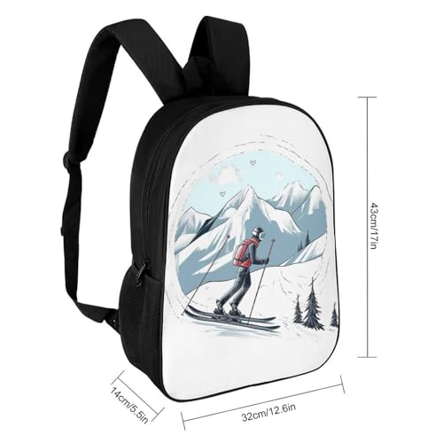 17 Inch Backpack Large Capacity Skiing Theme Shoulder Bags Casual Daypack Lightweight Laptop Backpack2