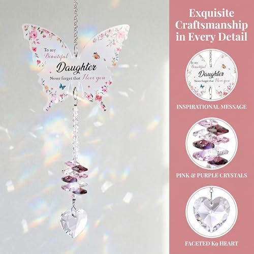 Image of Daughter Gifts from Mom - Crystal Suncatcher with Rainbow Prisms, Butterfly Hanging Ornament, for Daughter Adult & Teen, Unique Window Decor Keepsake