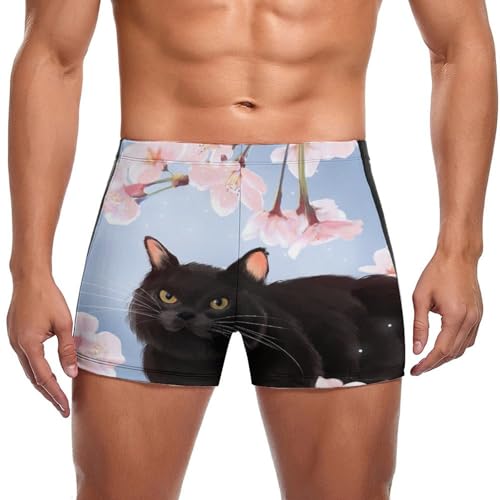 Maillot de bain homme noir anti-irritation short de bain boxer chat