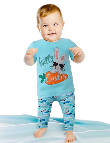 Image of Blue Rabbit Print Coordinated Outfit, 18-24 Months, Easter Gift Set for Toddlers