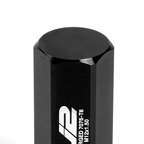 Image of J2 Engineering 7075 Aluminum Black M12 x 1.5 20Pcs L: 50mm Close-End Lug Nuts w /Adapter