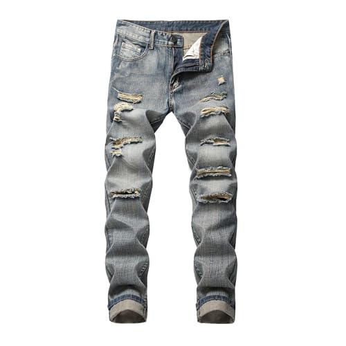 Men's Casual Distressed Jeans Pant Slim Fit Skinny Leg Ripped Jean Regular-Fit Classic Rip Denim Pants