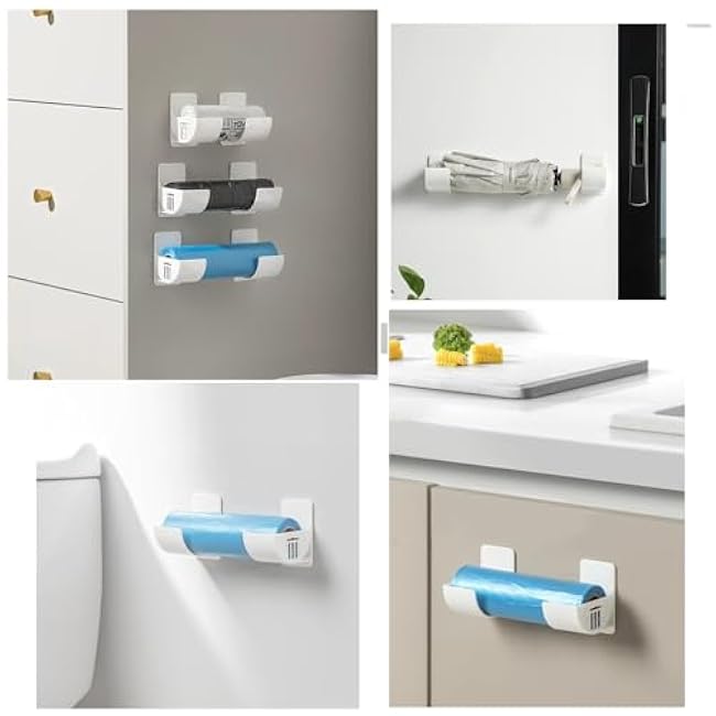 Self Adhesive Kitchen Storage Rack Space-Saving Organizer for Trash Bag Foil Wraps Rolling Pin Wall Mounted Storage Box Shelves No-Drill Cabinet Door Storage Solution for Kitchen Bathroom 2 Sets