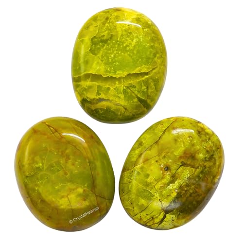 Image of Certified Green Opal Crystal Palm Pebbles Stones for Anxiety Stress Relief Massage - AAA Grade Original Healing Gemstone Agate Palm Stone for Yoga Meditation Spiritual Reiki Feng Shui