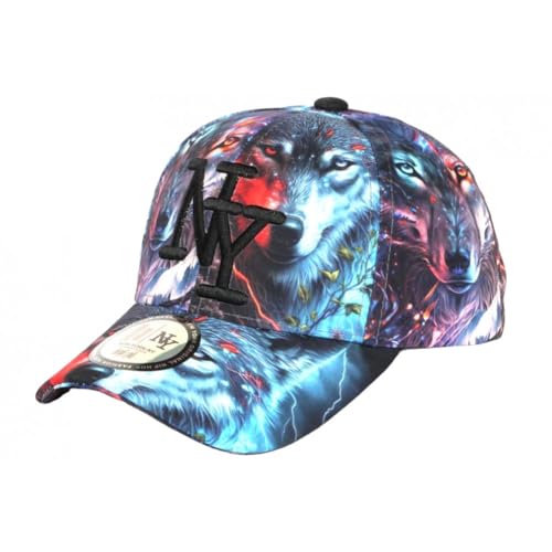 Hip Hop Honour Casquette Enfant Loup Bleue Rouge Print Original NY Baseball Wolf 7 a 12 Ans - Taille Unique - Bleu