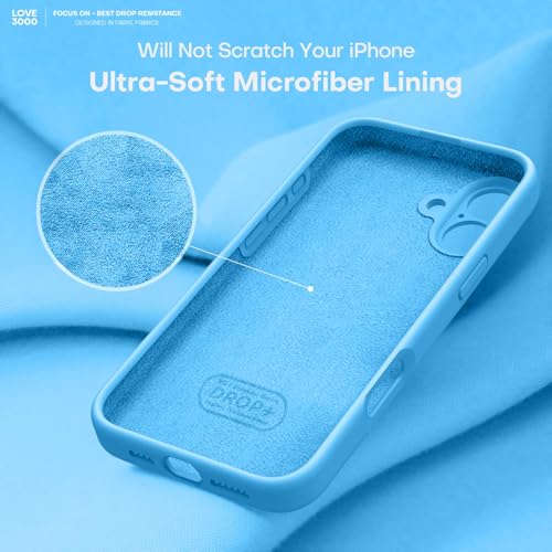 Image of LOVE 3000 Designed for iPhone 16 Case, Premium Silicone with [Soft Anti-Scratch Microfiber Lining] Shockproof Protective Phone Case for Men Women Girls 6.1 inch, Blue