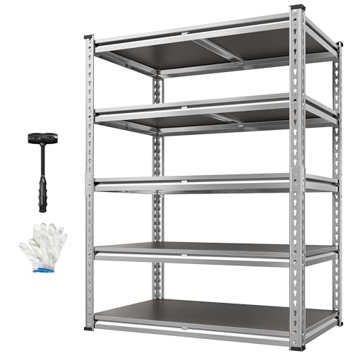 Image of REIBII 2200LBS Heavy Duty Storage Shelves, 5-Tier Adjustable Metal Shelving Unit with Waterproof PP Boards,Garage Storage Rack for Pantry Basement Warehouse,35 inch W x 16 inch D x 72 inch H,Sliver Shelves