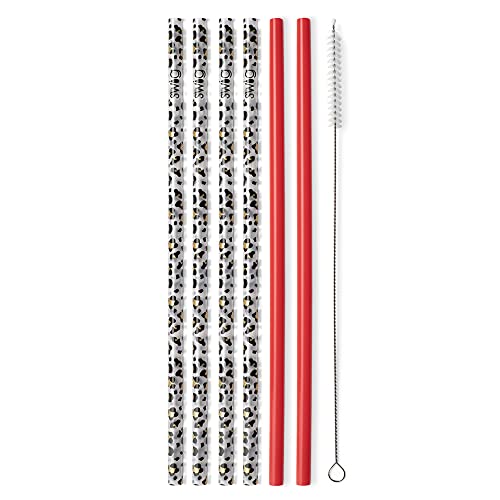Swig Life Reusable Straws Gold Leopard + Red Tall Straw Set & Cleaning Brush, Each Straw is 10.25 inch Long (Fits Swig Life 20oz Tumblers, 22oz, and 32oz Tumblers)
