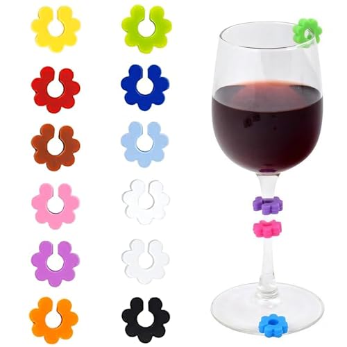 SGERUFZ 12 Pcs Segnabicchieri Silicone Segna Bicchieri Calici Segnabicchieri Colorati Riutilizzabili Per Varie Tazze Forniture per Decorazioni