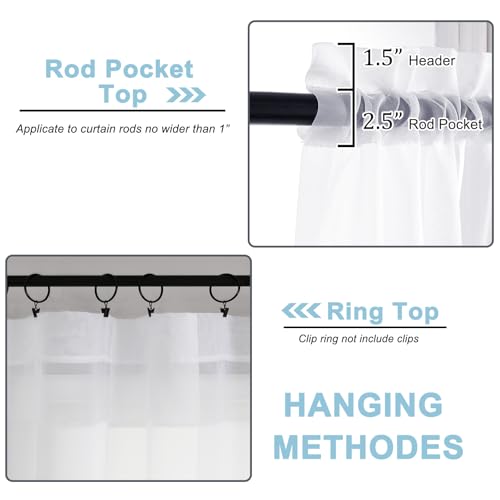 Image of OWENIE White Sheer Curtains 96 Inches Long, Elegant Sheer Curtains for Bedroom, Window Voile Sheer Curtain Panels /Drapes /Treatment for Living Room, 2Pcs, Each 42 inch W x 96 inch L