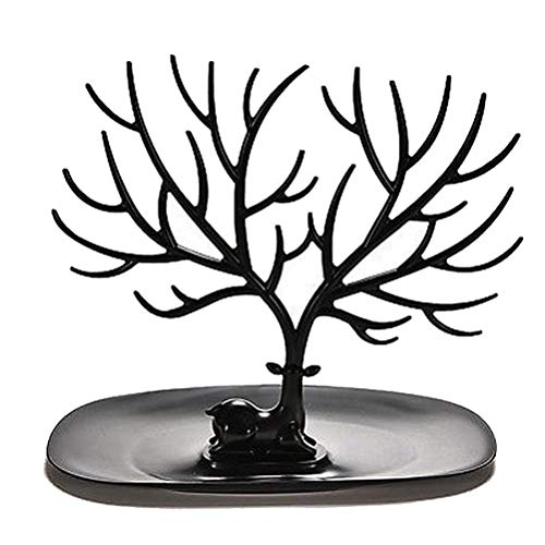 KESYOO 1Pc Decorativo Supporto per Collana di Corna di Cervo Albero Design/Organizzatore di Gioielli Stand W/Vassoio Anello (Nero)
