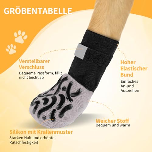 Deepton 2 Paar Hundesocken Anti Rutsch, Weiche Hundeschuhe Pfotenschutz Outdoor, Pfotenschutz Hund mit Verstellbarem Klettverschluss, Hundesocken Leckschutz für den Innen- und Außenbereich, L
