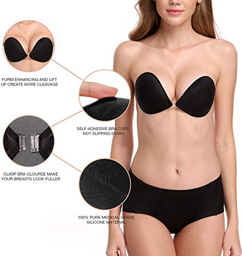 Image of Wingslove Adhesive Bra Reusable Strapless Self Silicone Push-up Invisible Sticky Bras for Backless Dress