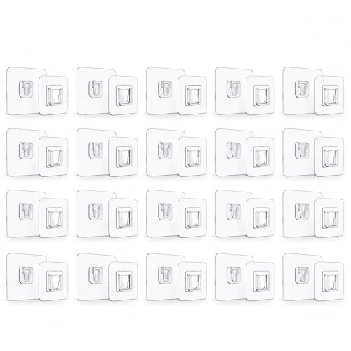 Image of BRAND VILLA Self Adhesive Male Female Wall Mount Holder for WiFi Router Remote Control Extension Board | No Drill Double Sided Sticky Wall Hook | Heavy Duty Transparent Bracket | Pack of 20