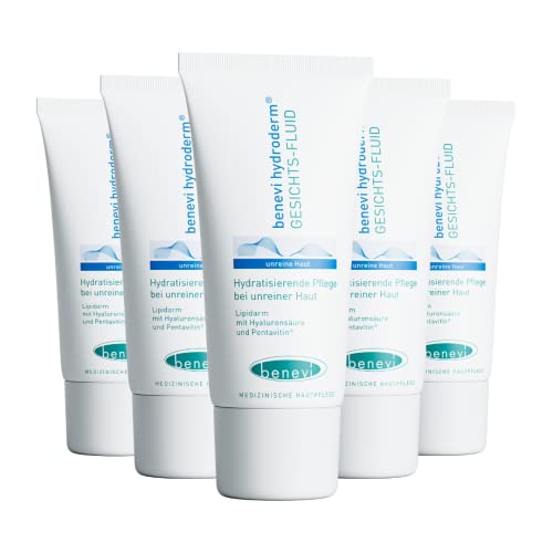 benevi hydroderm Gesichts-Fluid 5 x 50ml: Gesichts-Creme bei Akne und bei einer irritierten, trockenen Haut durch eine Aknetherapie. Produkte der Hydroderm Pflege-Serie kann Hautirritationen lindern.