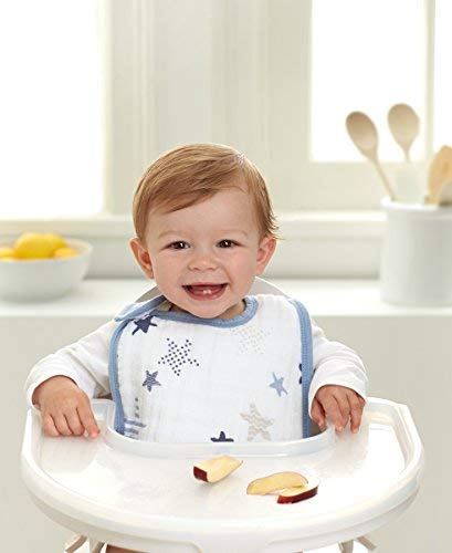aden + anais Snap Bib, 100% Cotton Muslin, Soft Absorbent 3 Layers, Adjustable, 9” X 13”, 3 Pack, Rock Star, Blue Stars3