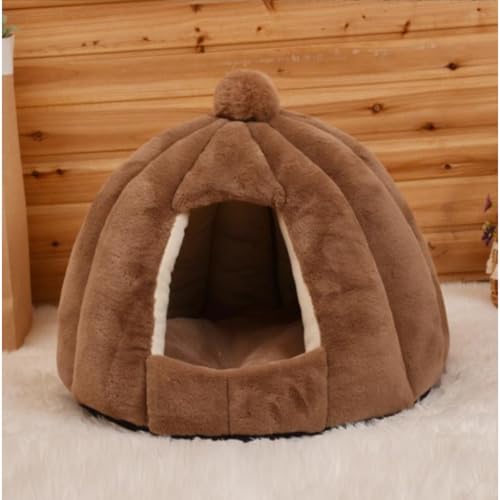Geyaziu 猫ハウス 猫用ベッド ドーム型 暖房 エアコン適応 ベッドマット ペットハウス ペットベッド 犬小屋 快適 柔らかい 水洗え 暖かい 用寝袋 ぐっすり眠れる 滑り止め 保温防寒 ペット用品 (S (48CM*40CM),ブラウン)