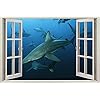 Muurstickers Vis grote vis venster 3d instant zee venster zee muur sticker patrijspoort grafische sticker