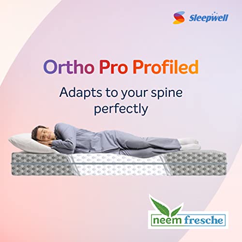 Image of Sleepwell Ortho PRO Profiled Foam 8- inch Single Bed Size, Impressions Memory Foam Mattress with Airvent Cool Gel Technology (72x42x8, Medium Firm, Grey)