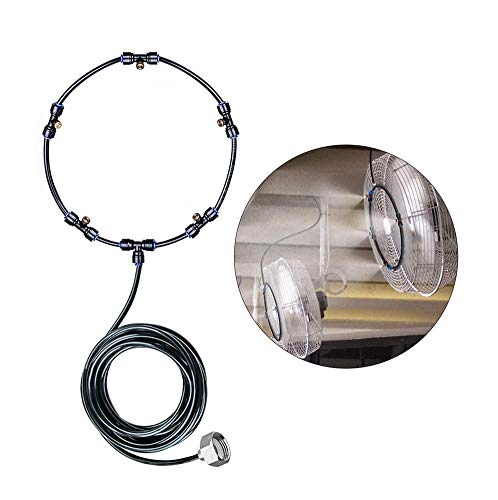 Ventiladores para enfriamiento, Sistema de enfriamiento por nebulización, Kit de Ventilador de riego por Agua, con Adaptador de boquillas de neblina de latón, para jardín de Patio al Aire Libre