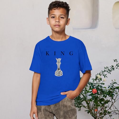 Image of Boys Graphic Tee King Chess Printed T-Shirt Kids Cool Designer Shirts Short Sleeve Shirt Clothes for Teen Boy Trendy