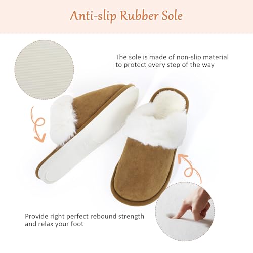 GOKTOW Fuzzy Faux Fur House Slippers for Women Winter Indoor Outdoor Non-Slip Easy Clean Slippers3