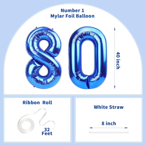 Image of Number Balloons Navy Blue Balloons - Giant Number 80 Balloon, Blue 80th Number Balloon Birthday Decorations for Men
