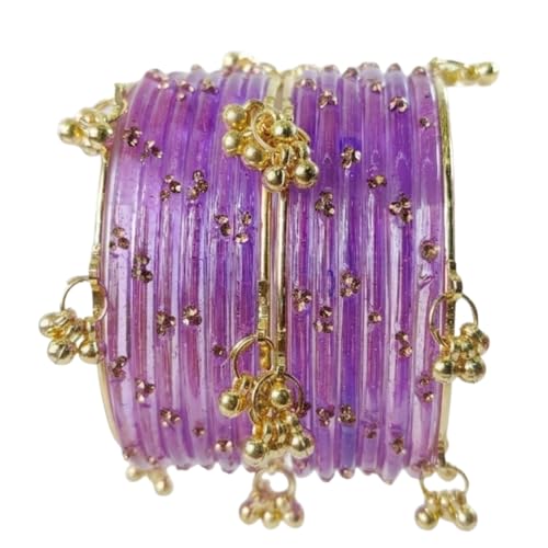 Image of NMII Viral Multi Colour Glass Bangles with Golden Ghungroo Charms & Stone Work For Women & Girls | Fancy Designer Glass Bangle | Traditional Chudi | Kanch Ki Churi | Stylish Ghungroo Bangle For Women
